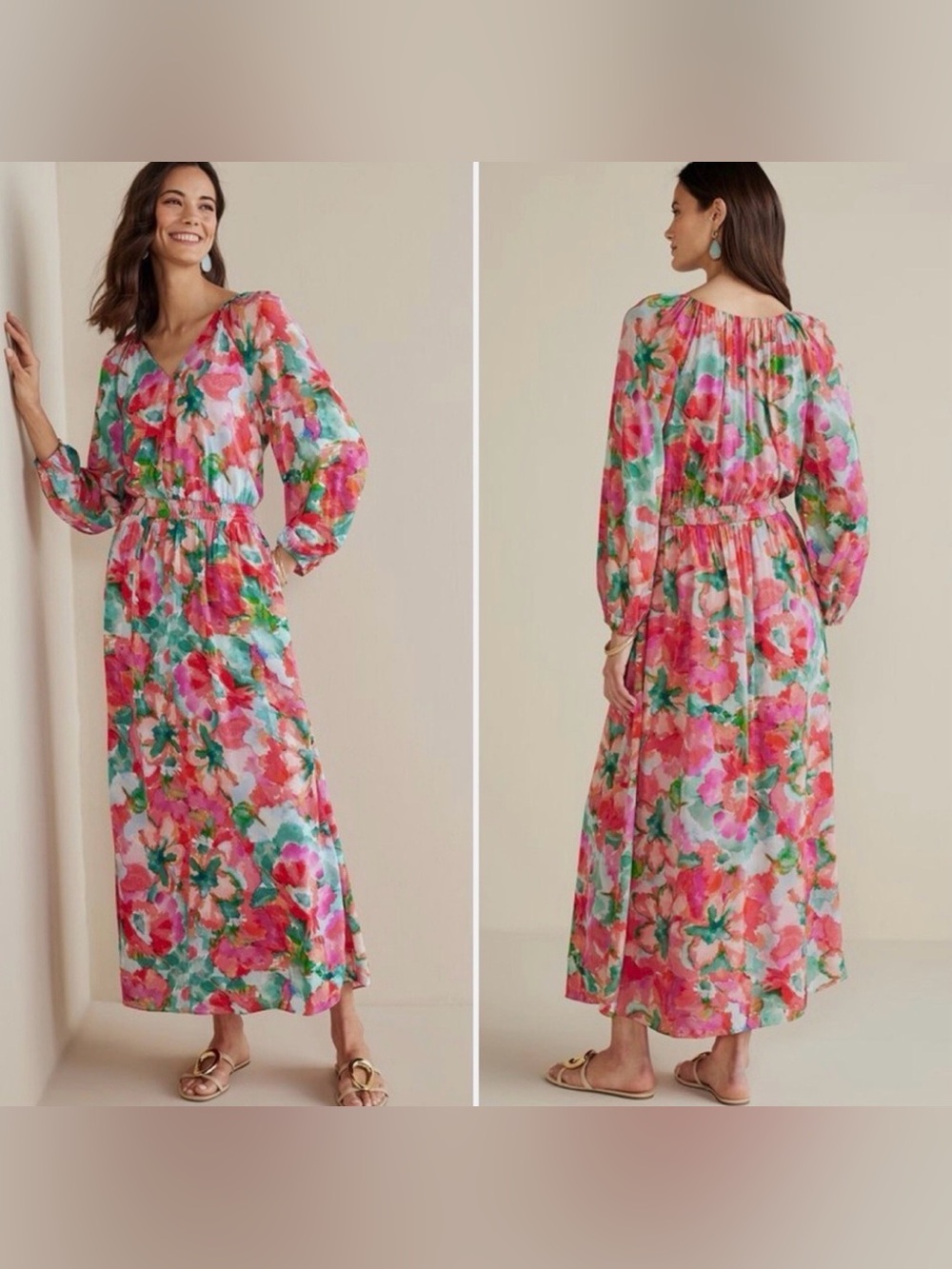 Soft Surroundings Evalina Maxi Dress Pink Floral